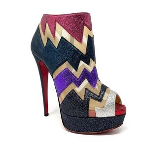 Christian Louboutin Ziggy 150 Platform Ankle Boots High Heels Blue Glitter 37 7